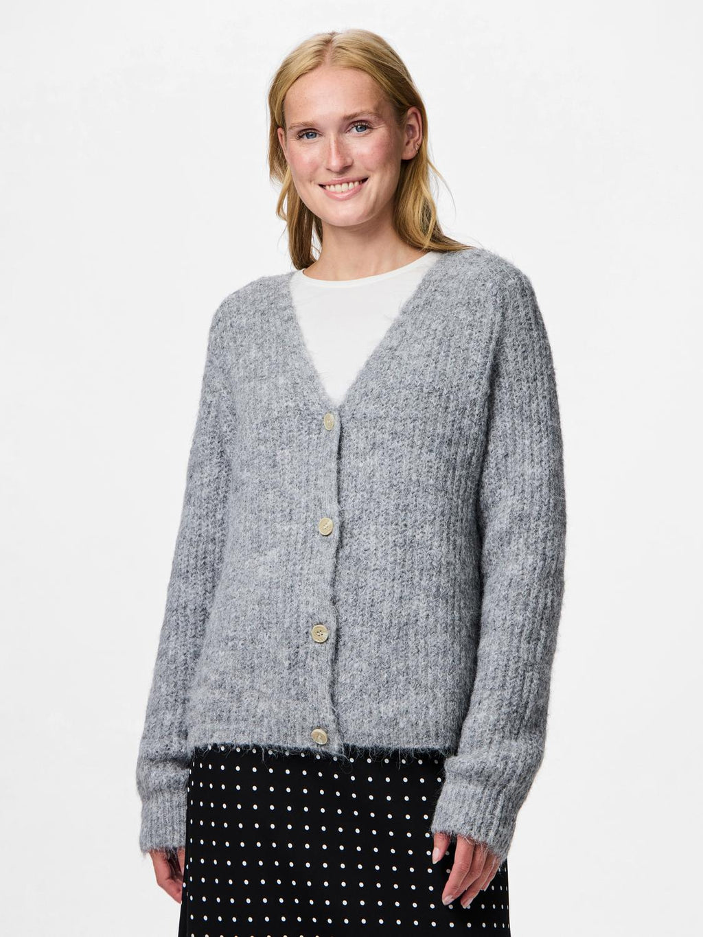 PCCLEO Knit Cardigan - Medium Grey Melange