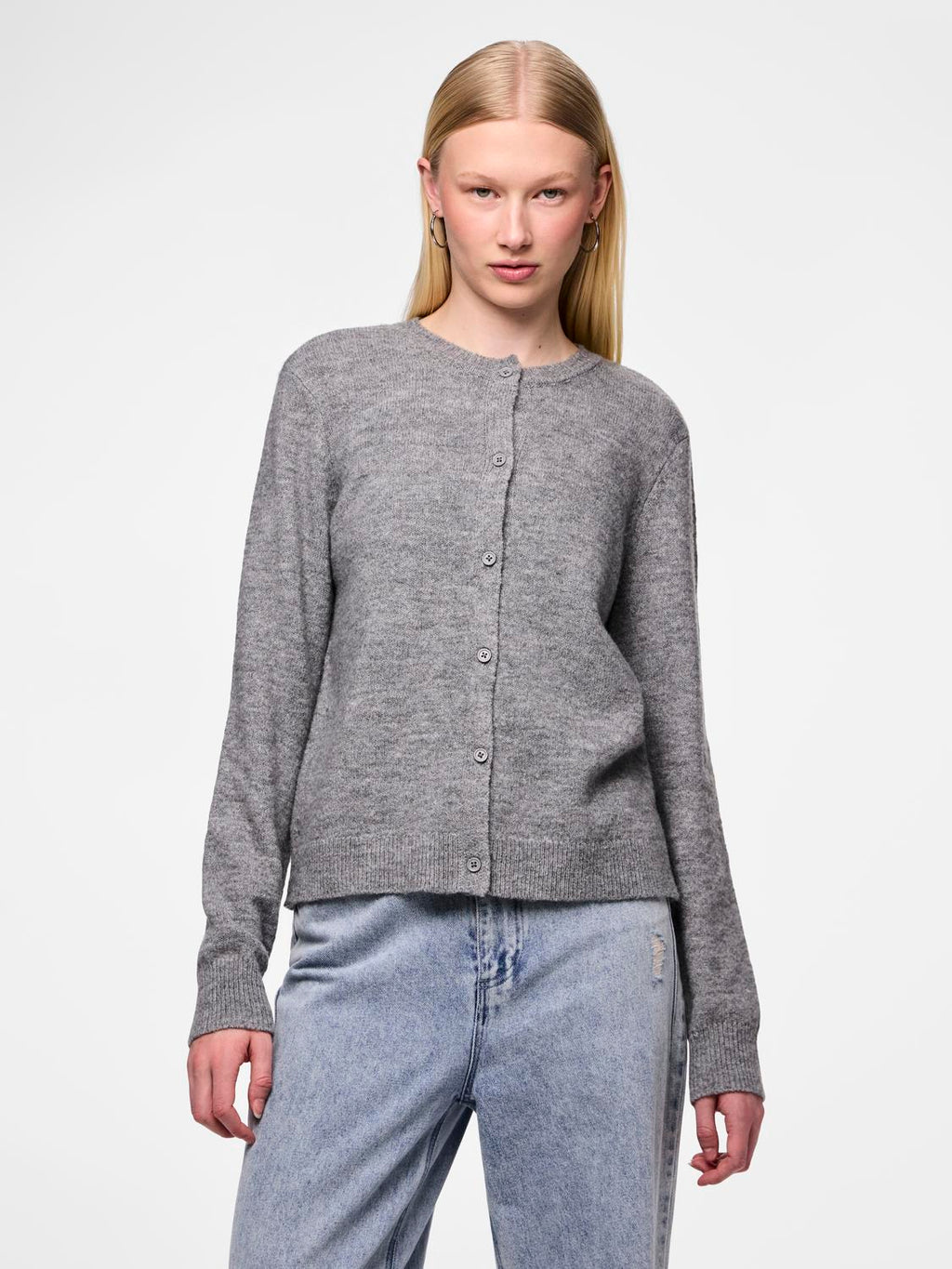 PCMALOU Knit Cardigan - Medium Grey Melange